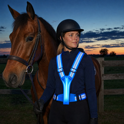 Rider wearing the Moonmare LED vest
