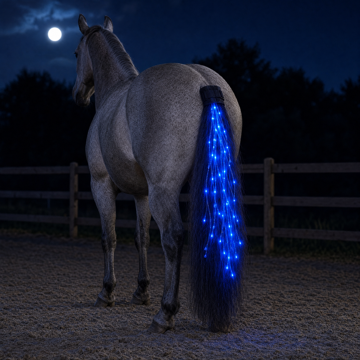 LED tail light on a grey horse